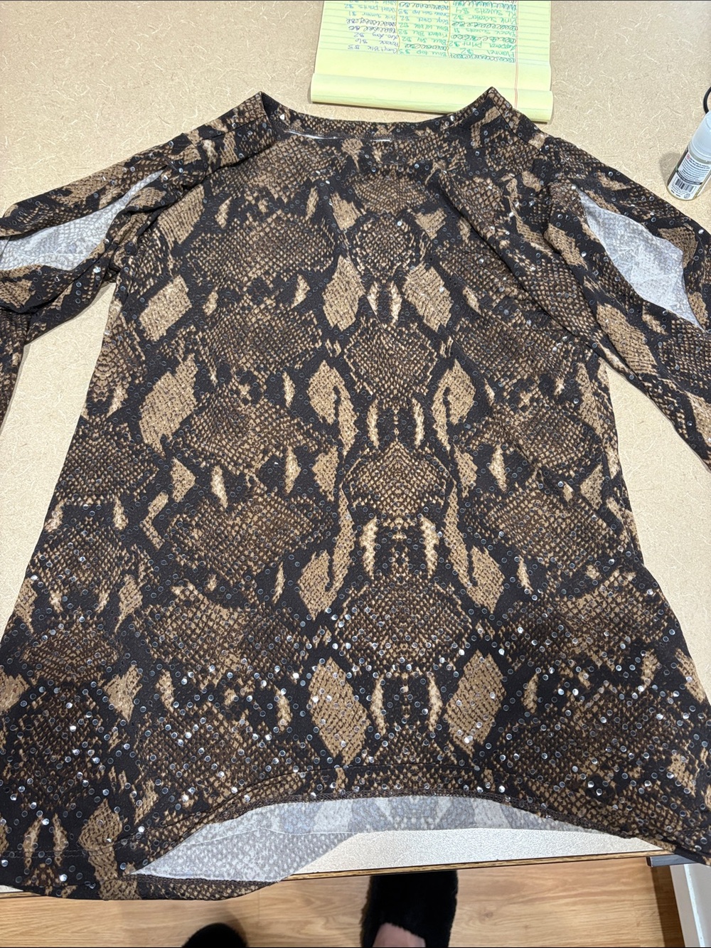 Susan Graver Brown Snake-Print Long Sleeve Tunic